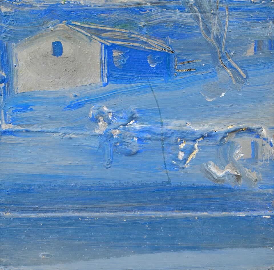 Merlin James (British, born 1960) Blue Building overall size 40.7 x 41.5cm (16 x 16 5/16in). unf... - 5