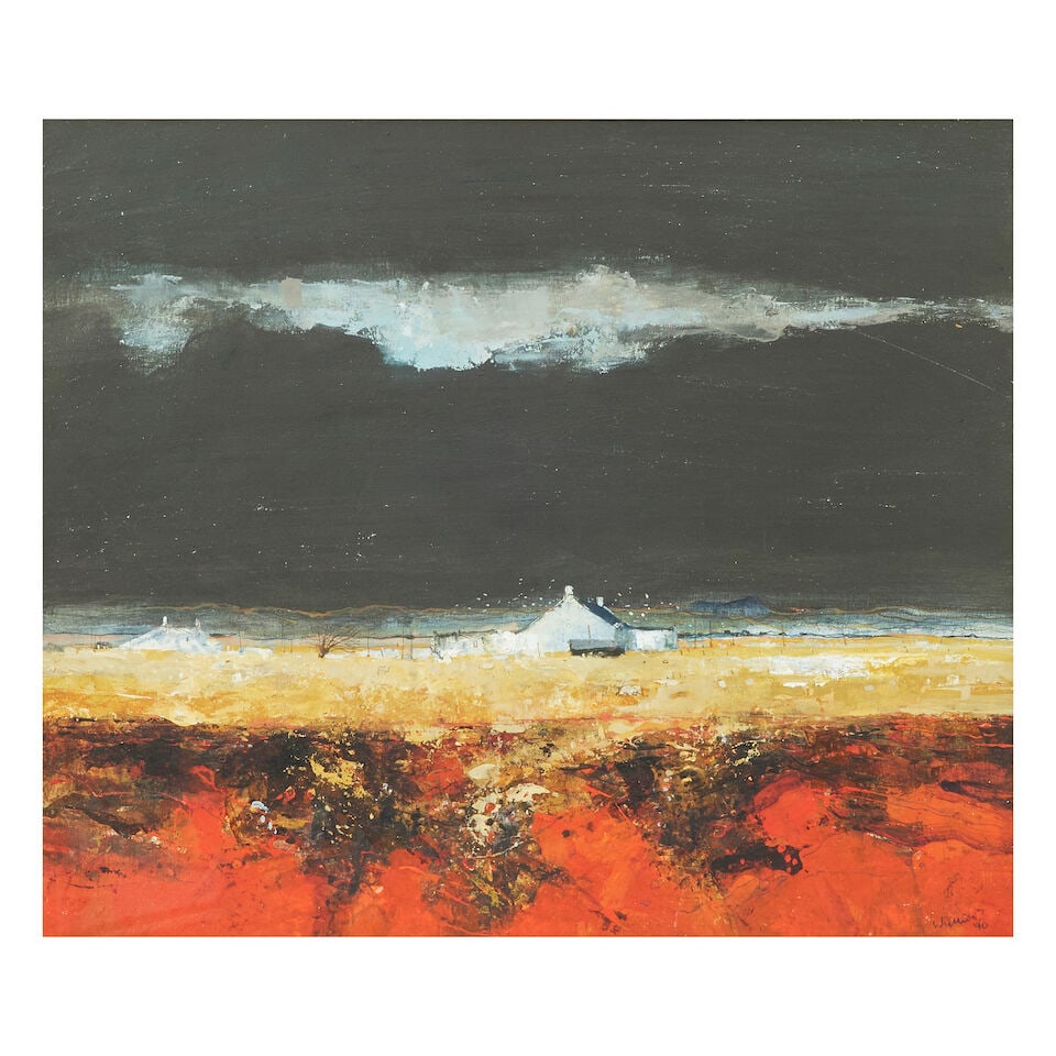 Gordon Hope Wyllie, RSW (British, 1930-2005) Kintyre Landscape with Cottages and Gulls: Gordon Hope Wyllie, RSW (British, 1930-2005) Kintyre Landscape with Cottages and Gulls signed and dated 'Wyllie/90' (lower right) gouache and acrylic 31 x 37.5cm (12 3/16 x 14 3/4in). Footnotes: Prove