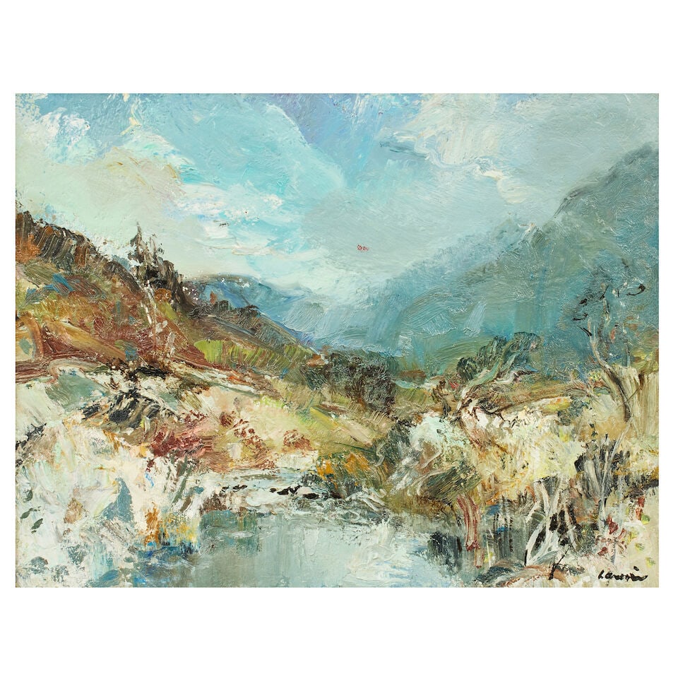 Hamish Lawrie (British, 1919-1987) View of a highland river: Hamish Lawrie (British, 1919-1987) View of a highland river signed 'Lawrie' (lower right) oil on board 35.5 x 45.7cm (14 x 18in). Footnotes: Provenance With St Andrews Fine Art. Private collection, UK