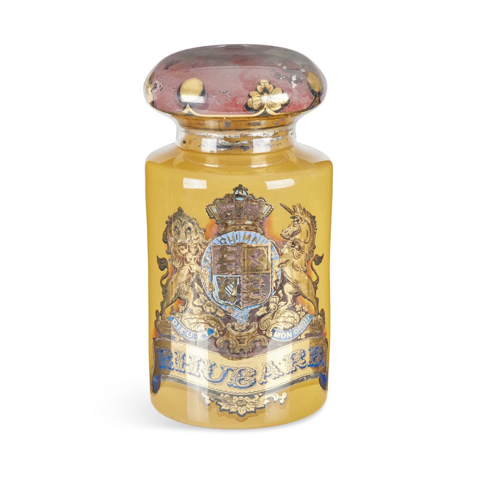 A large glass pharmacy 'Rhubarb' jar and cover 19th century (1 of 1)
