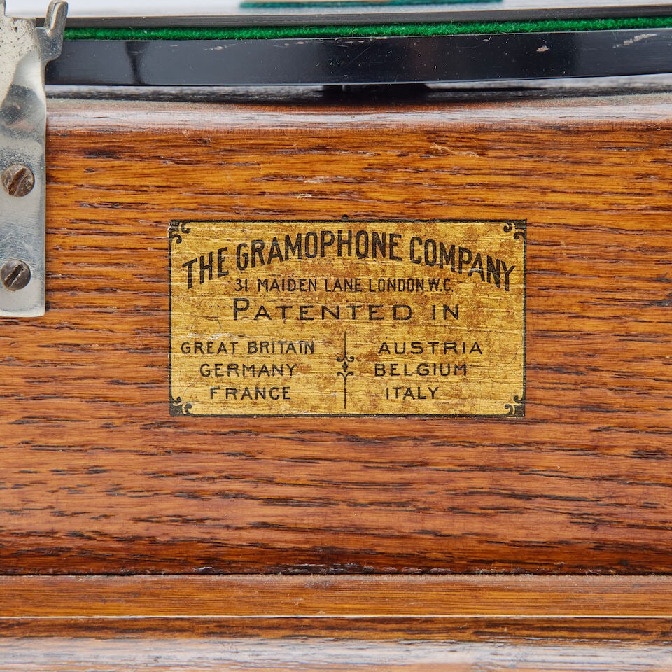 A trademark gramophone, with brass horn by The Gramophone Company, Maiden Lane, London, circa 1898 - 2
