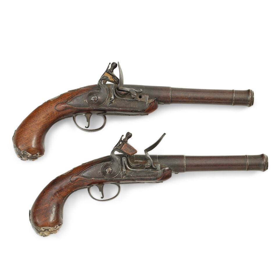 A pair of 18 bore flintlock turn-off pistol (1 of 4)