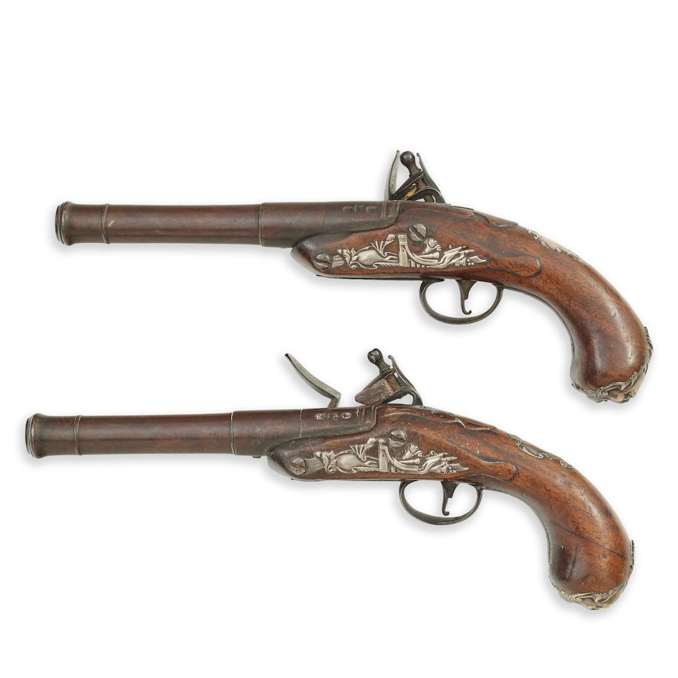 A pair of 18 bore flintlock turn-off pistol - 4