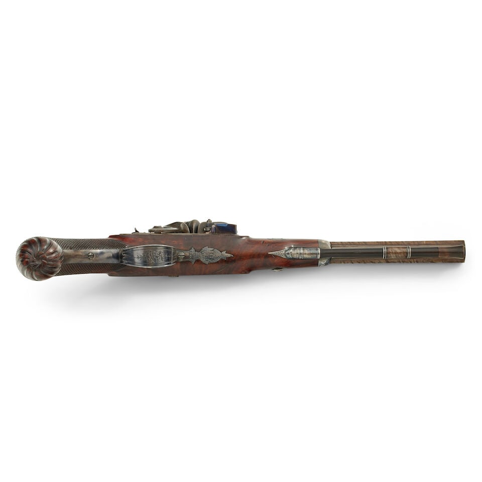 A cased pair of 28-bore flintlock duelling pistols by Utting 265 Borough, London - 4
