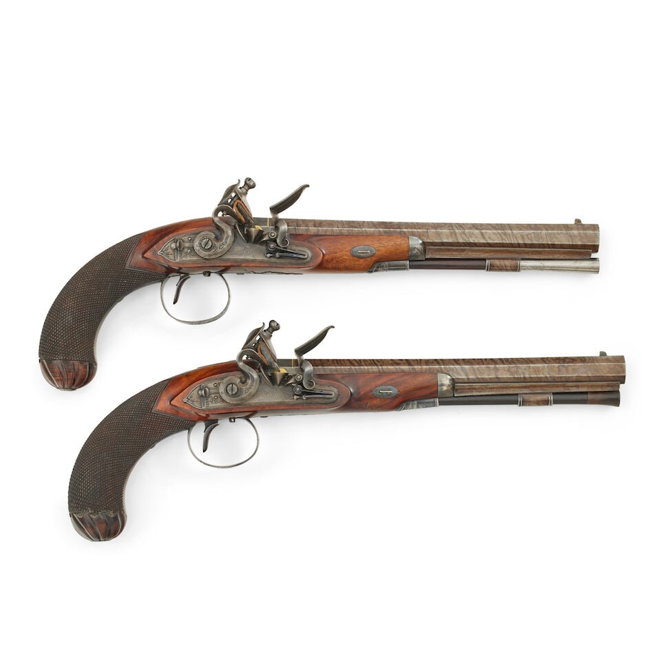 A cased pair of 28-bore flintlock duelling pistols by Utting 265 Borough, London - 6
