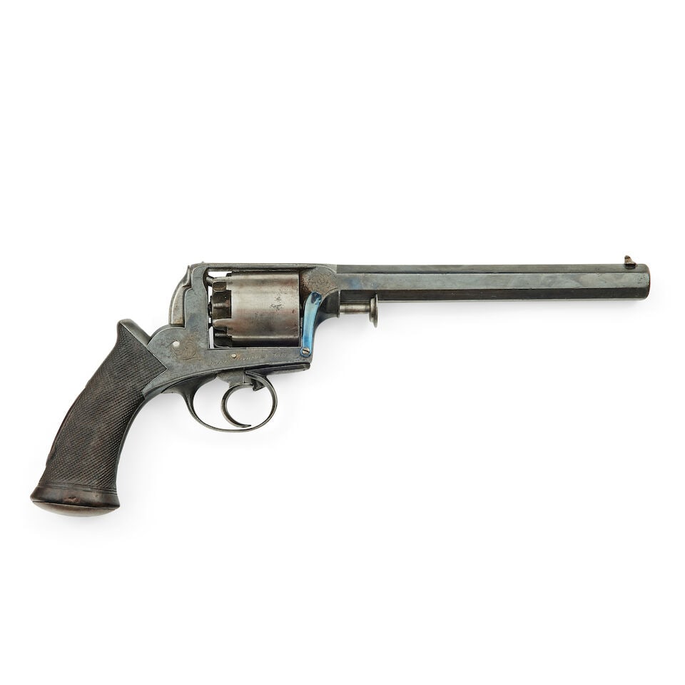 A 38-bore percussion Adams patent 1851 model 'Dragoon' five-shot self-cocking revolver by Deane,... (1 of 3)