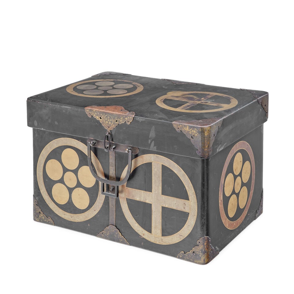 A 19th century Japanese lacquered luggage box By repute with mons of Daimyo and Katsumoto families (1 of 3)