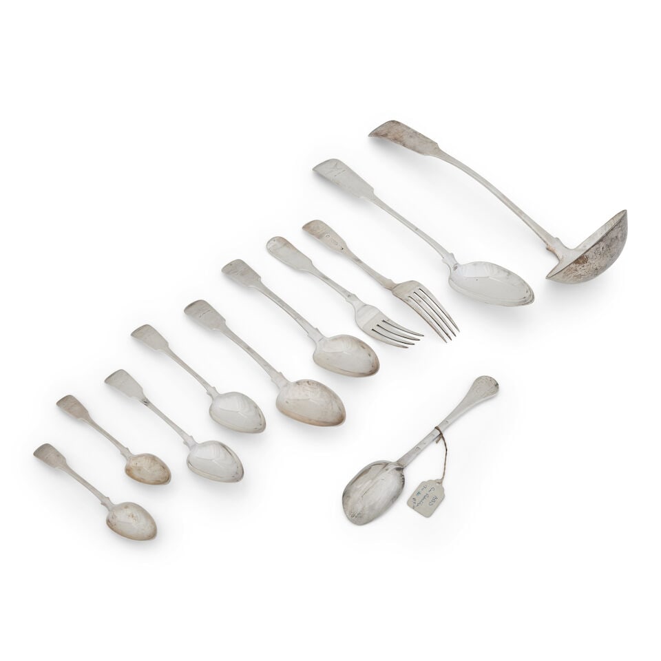 A part canteen of Aberdeen fiddle pattern silver cutlery By William Whitecross, five marks: WW, ... (1 of 1)