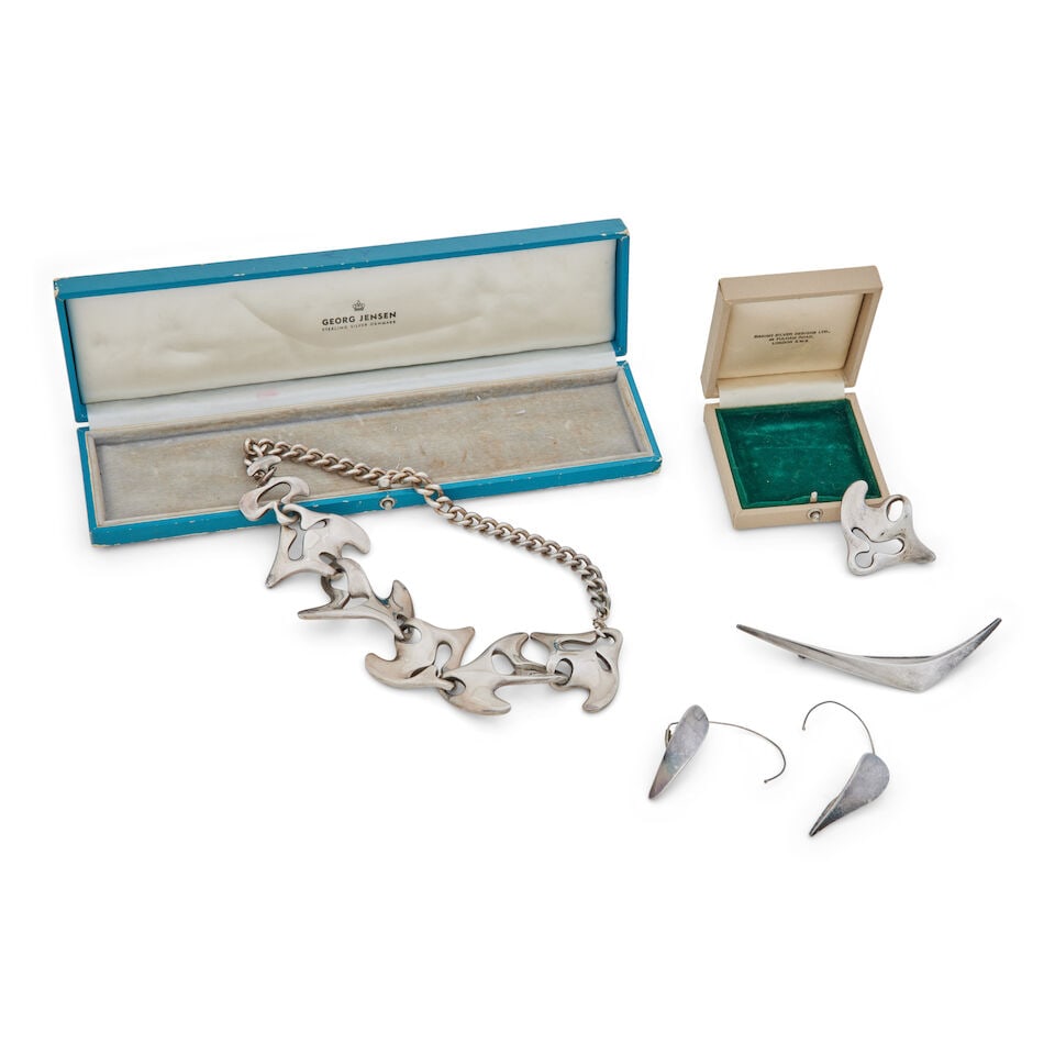 Georg Jensen: Bracelet, brooch and earrings together with a brooch by Anton Michelson (4) (1 of 3)