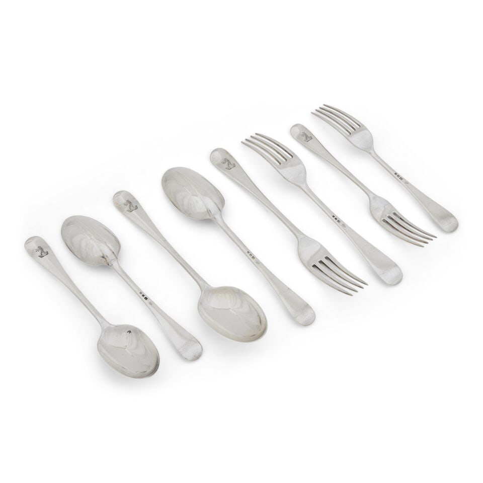 Old English pattern part canteen A George VI silver part canteen of Hanoverian pattern cutlery ... (1 of 1)