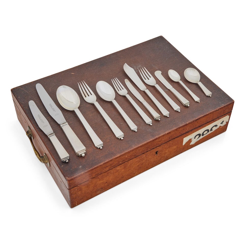 Georg Jensen a six place setting of pyramid pattern cutlery Marks for Georg Jensen and London i... - 2