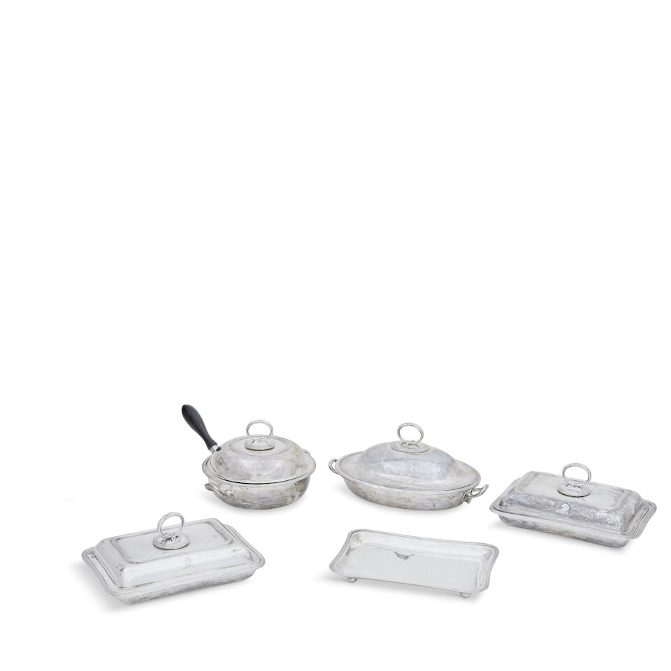 A silver four-piece suite of entrée dishes and chafing dish Thomas Bradbury & Sons, London ... (1 of 1)