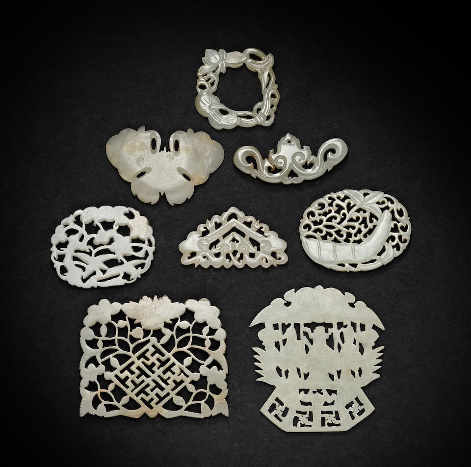 A GROUP OF EIGHT RETICULATED JADE ORNAMENTS Qing Dynasty (8) - 2