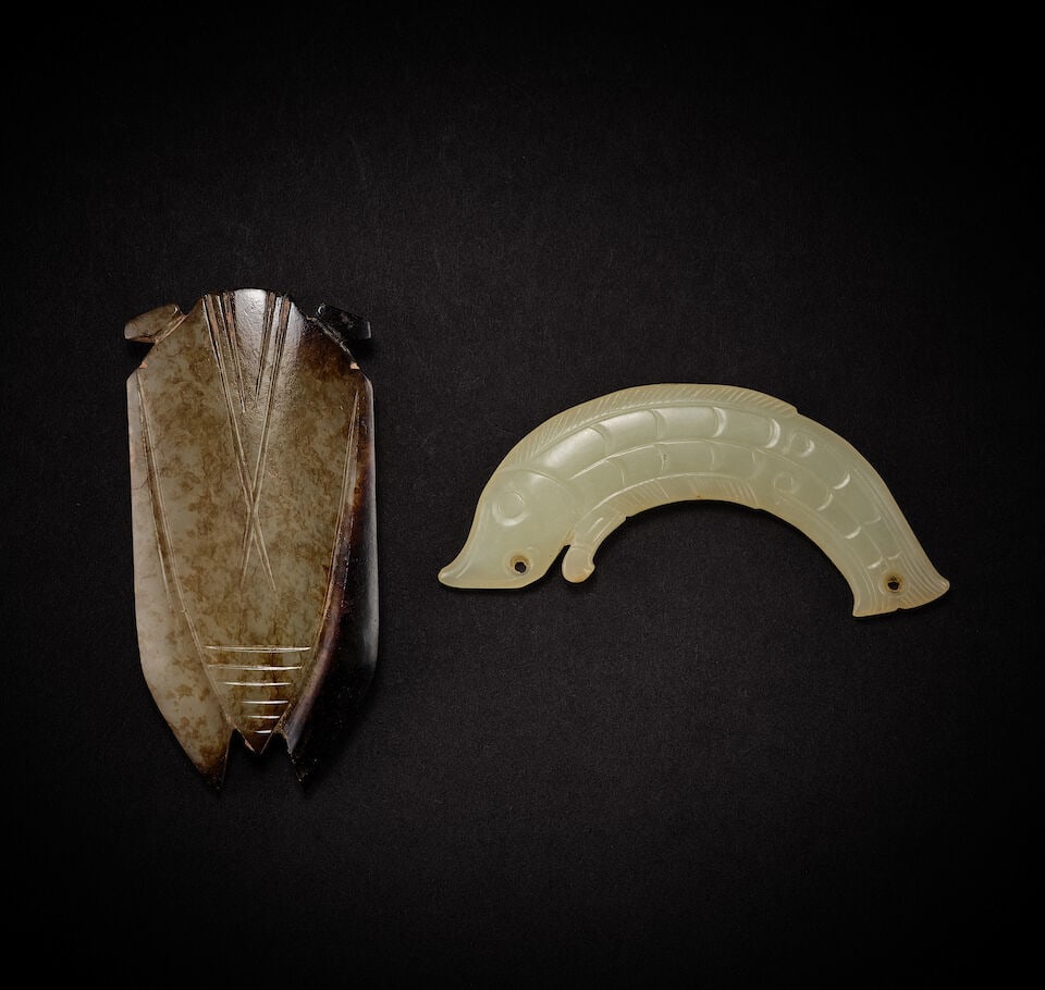 A JADE FISH-FORM PENDANT AND A JADE CICADA Shang - Han Dynasty (2) - 2