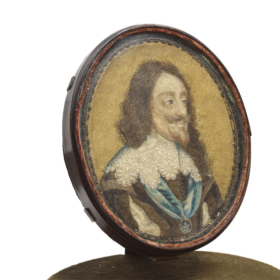 An important silk embroidered miniature portrait of Charles I Third quarter 17th century, after ... - 4