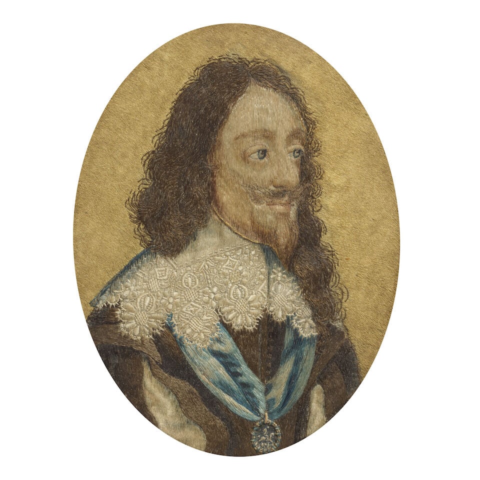 An important silk embroidered miniature portrait of Charles I Third quarter 17th century, after ... - 6