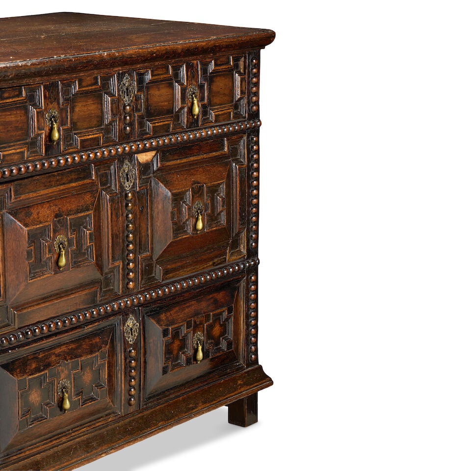 A Charles II oak geometric moulded chest of drawersLate 17th century - 2