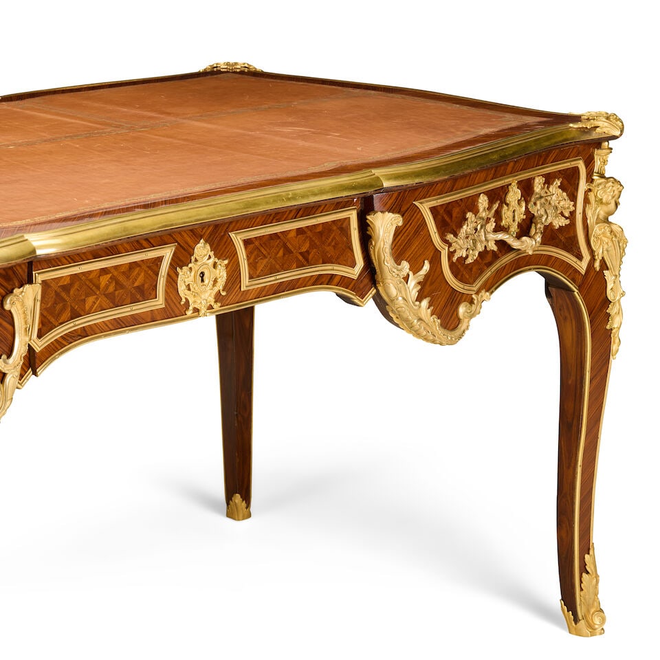 A large French kingwood, parquetry and gilt bronze mounted bureau platLate 19th century, in the ... - 3