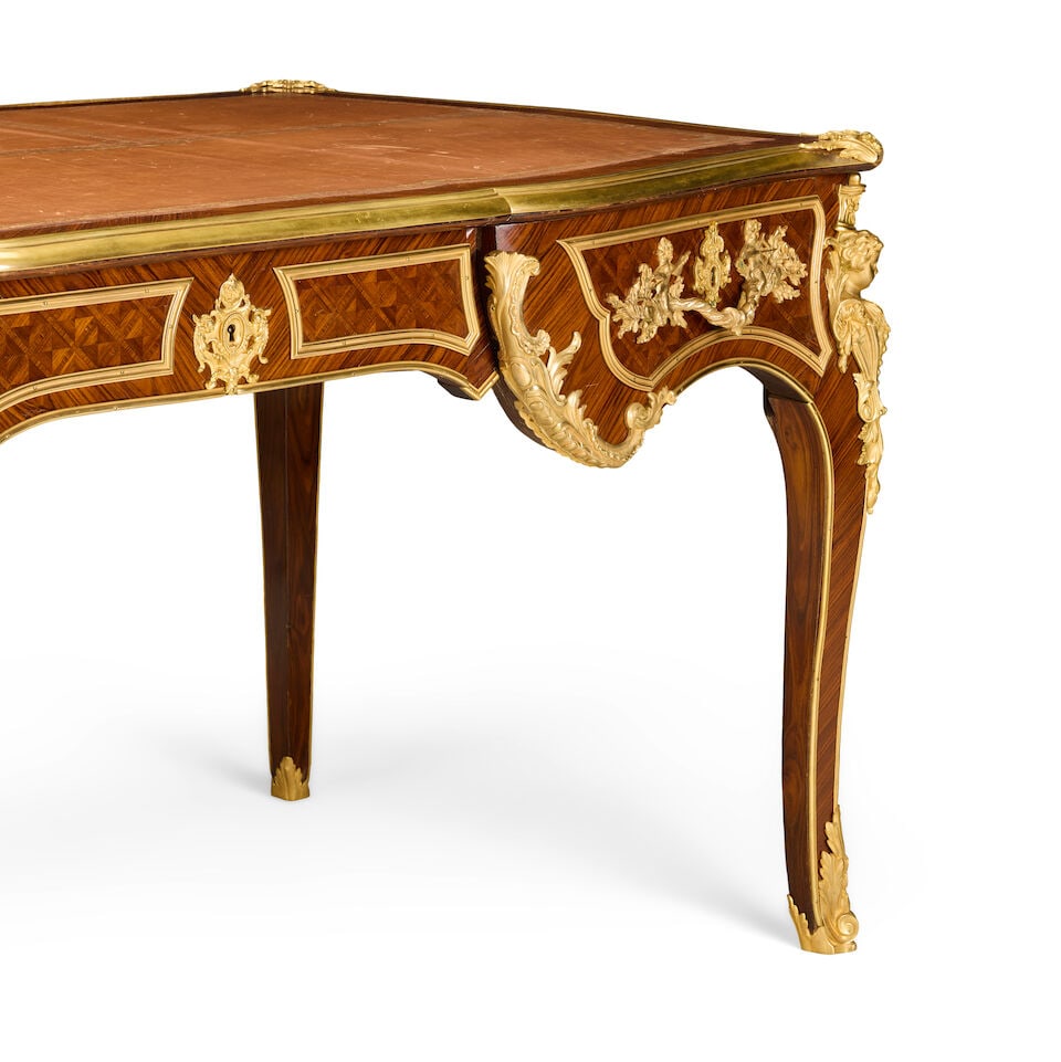 A large French kingwood, parquetry and gilt bronze mounted bureau platLate 19th century, in the ... - 4