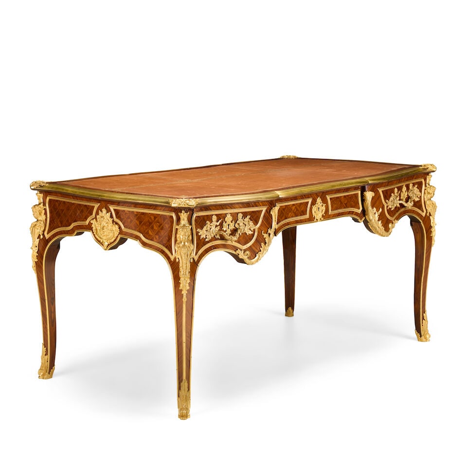 A large French kingwood, parquetry and gilt bronze mounted bureau platLate 19th century, in the ... - 5