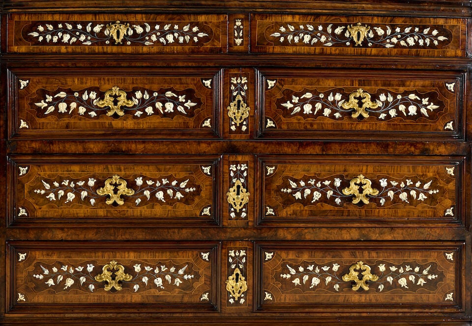 A North Italian walnut, rosewood banded, ivory, bone, and pewter inlaid commodeLombardy, late 17... - 3