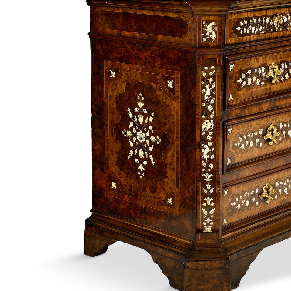 A North Italian walnut, rosewood banded, ivory, bone, and pewter inlaid commodeLombardy, late 17... - 5