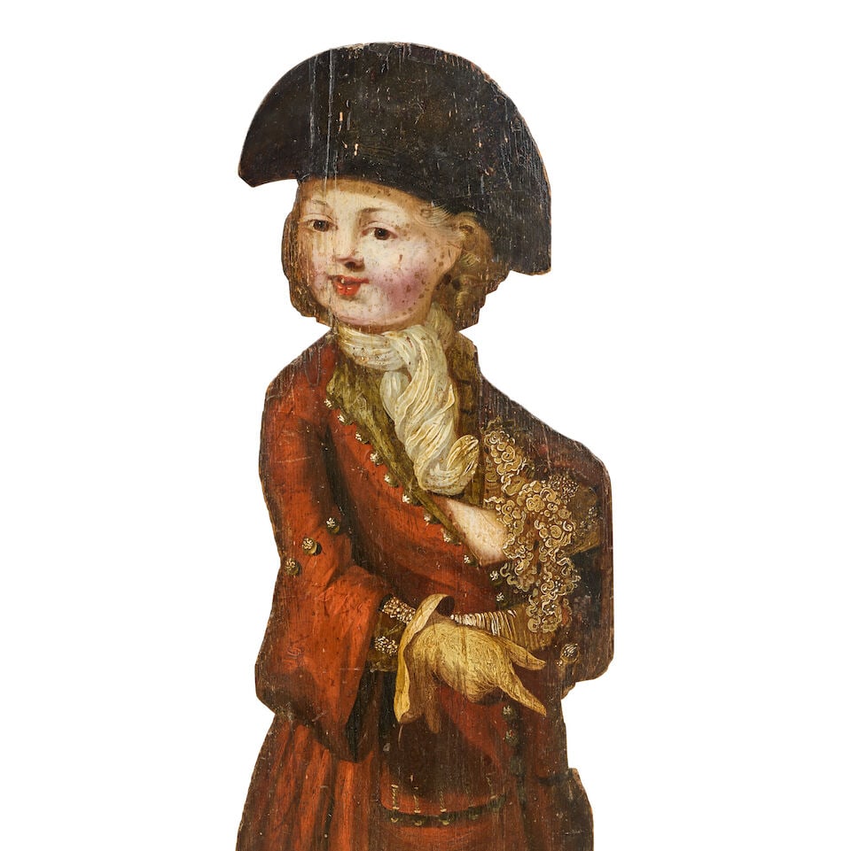 A pair of painted dummy boards or 'silent companions' depicting a girl and a boy Probably late 1... - 3