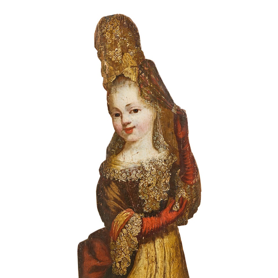 A pair of painted dummy boards or 'silent companions' depicting a girl and a boy Probably late 1... - 4