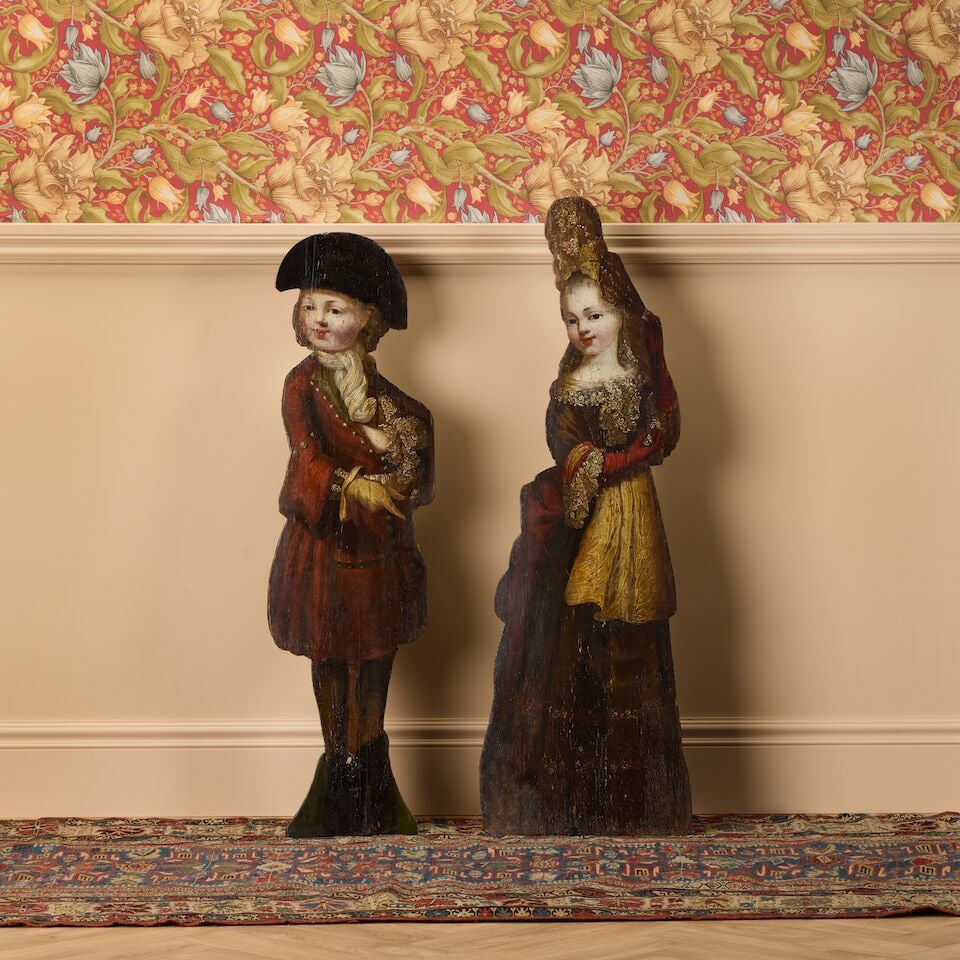 A pair of painted dummy boards or 'silent companions' depicting a girl and a boy Probably late 1... - 5