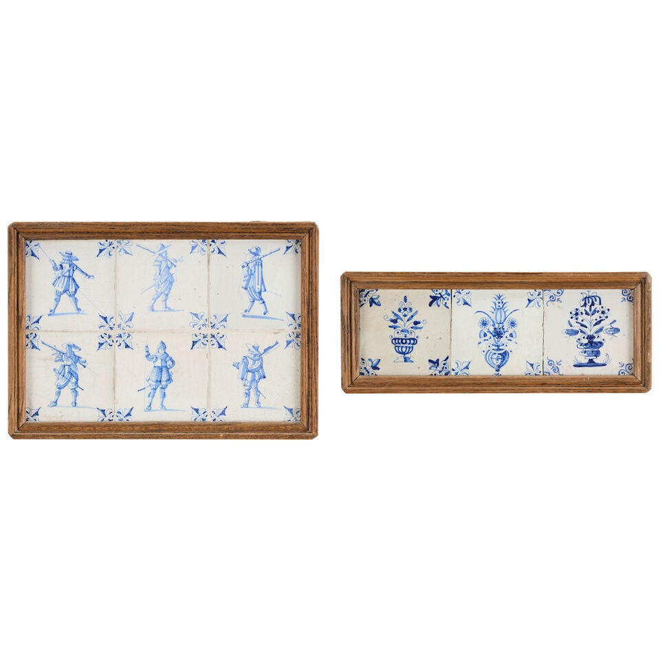 Two framed groups of Delft blue and white tiles 18th century (2) (1 of 5)