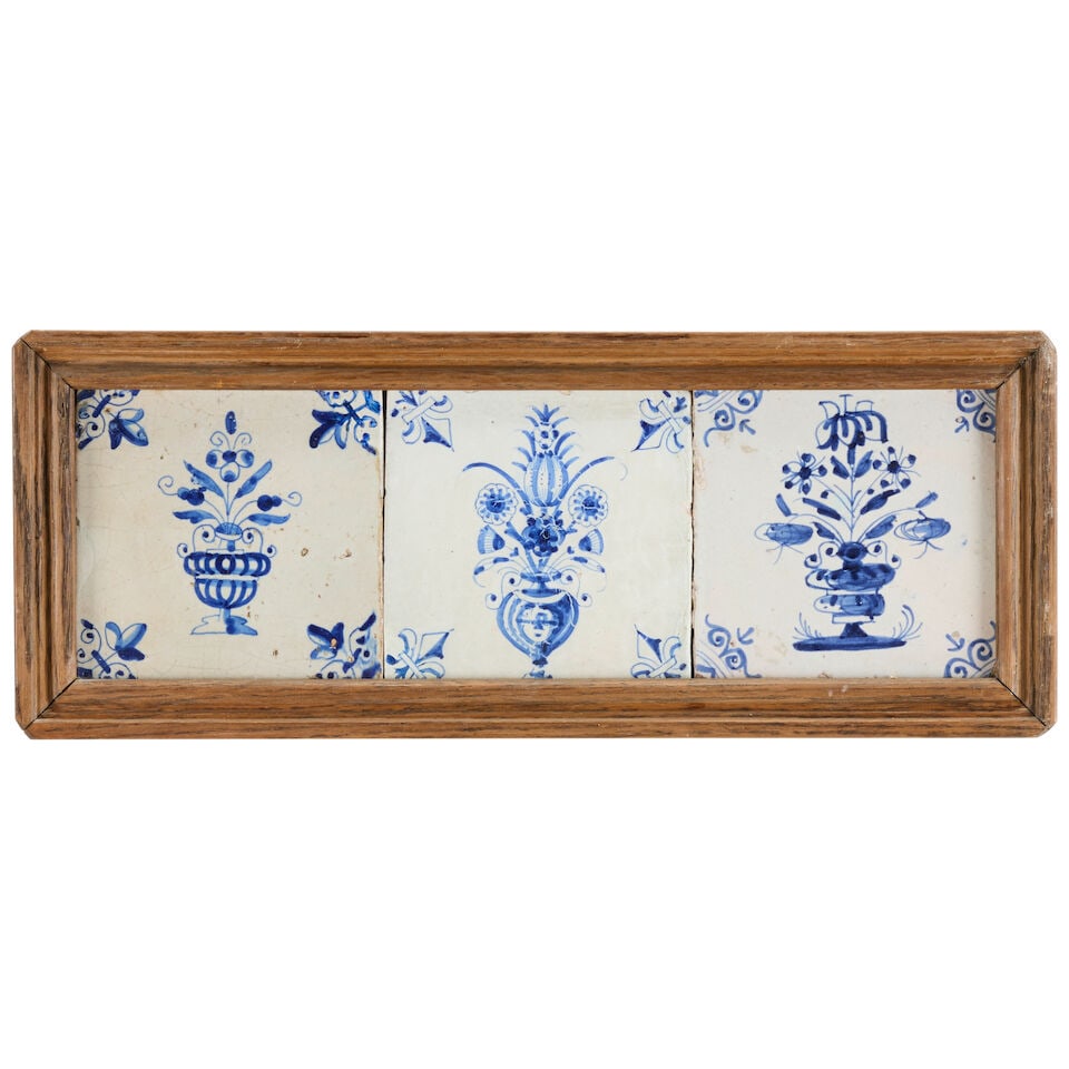 Two framed groups of Delft blue and white tiles 18th century (2) - 3