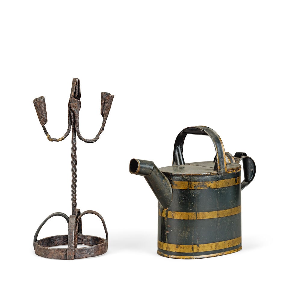 A wrought iron rushlight twin branch candle holder Probably Irish, early 18th century (2) - 2