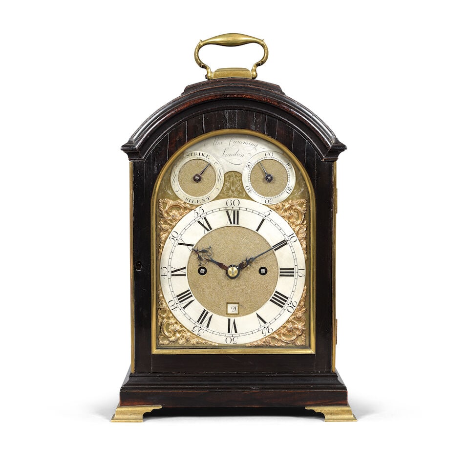 A fine and rare mid-18th century ebonised single pad top striking table clock Alexander Cummings... (1 of 3)