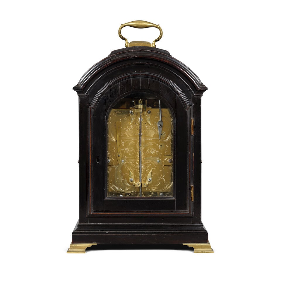 A fine and rare mid-18th century ebonised single pad top striking table clock Alexander Cummings... - 2
