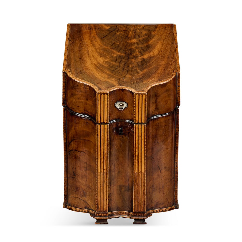 A George III mahogany and boxwood strung serpentine knife box Late 18th century (1 of 3)