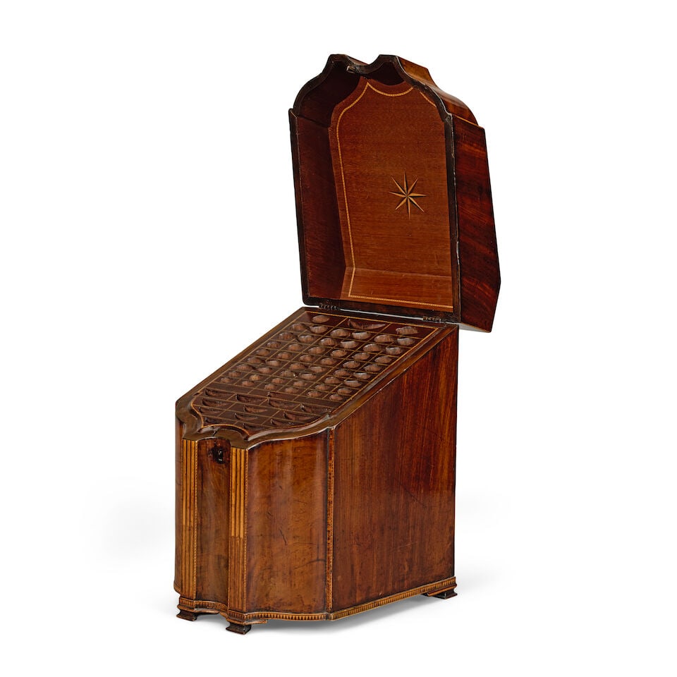 A George III mahogany and boxwood strung serpentine knife box Late 18th century - 2