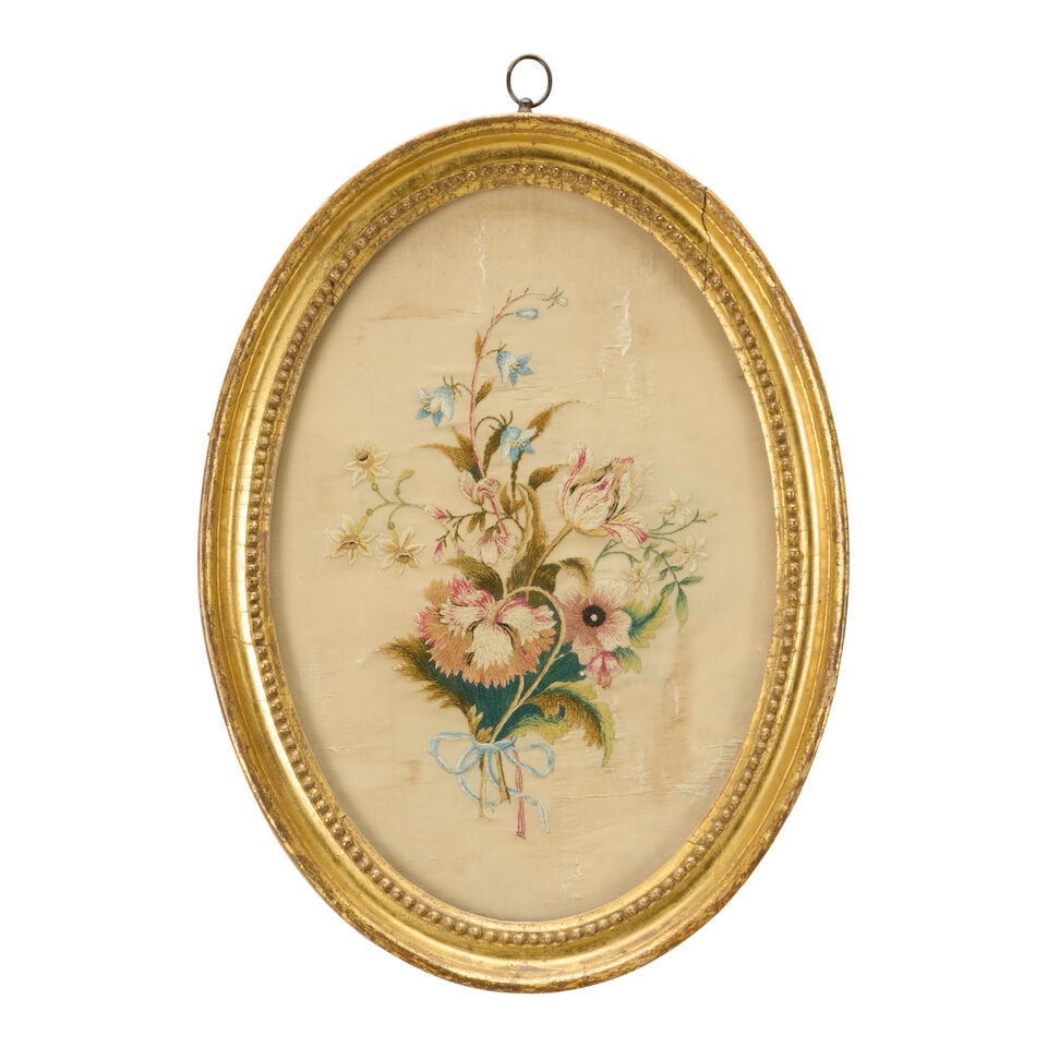 A pair of George III silk embroidery floral studies Early 19th century (2) - 4