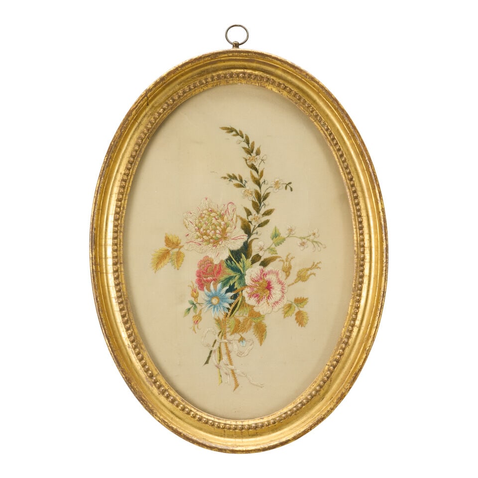A pair of George III silk embroidery floral studies Early 19th century (2) - 5