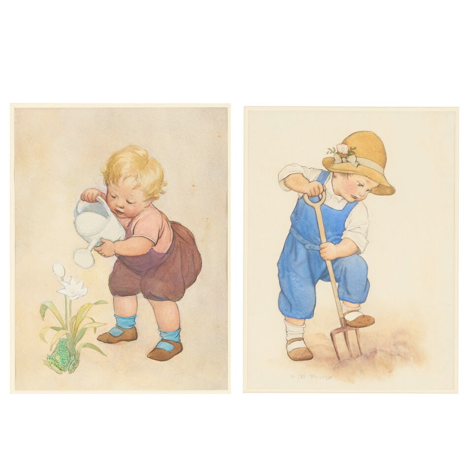 Susan Beatrice Pearse (British, 1878-1980) The Little Gardener; Watering the Flowers the larger:... (1 of 6)