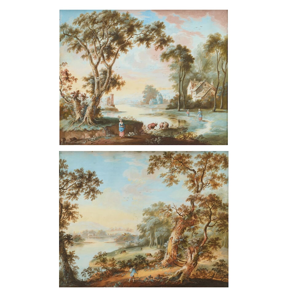 Sarah Scholey (British School) Arcadian Landscape with Figures, a pair ((2)) (1 of 5)