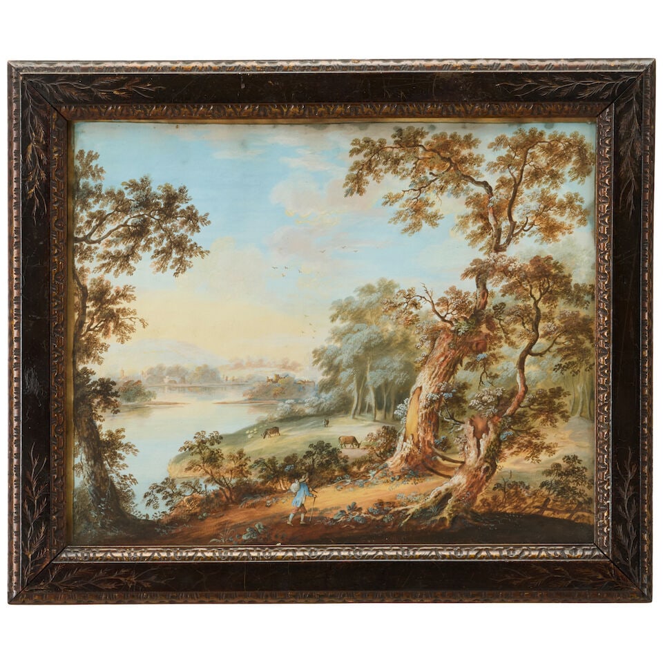 Sarah Scholey (British School) Arcadian Landscape with Figures, a pair ((2)) - 3