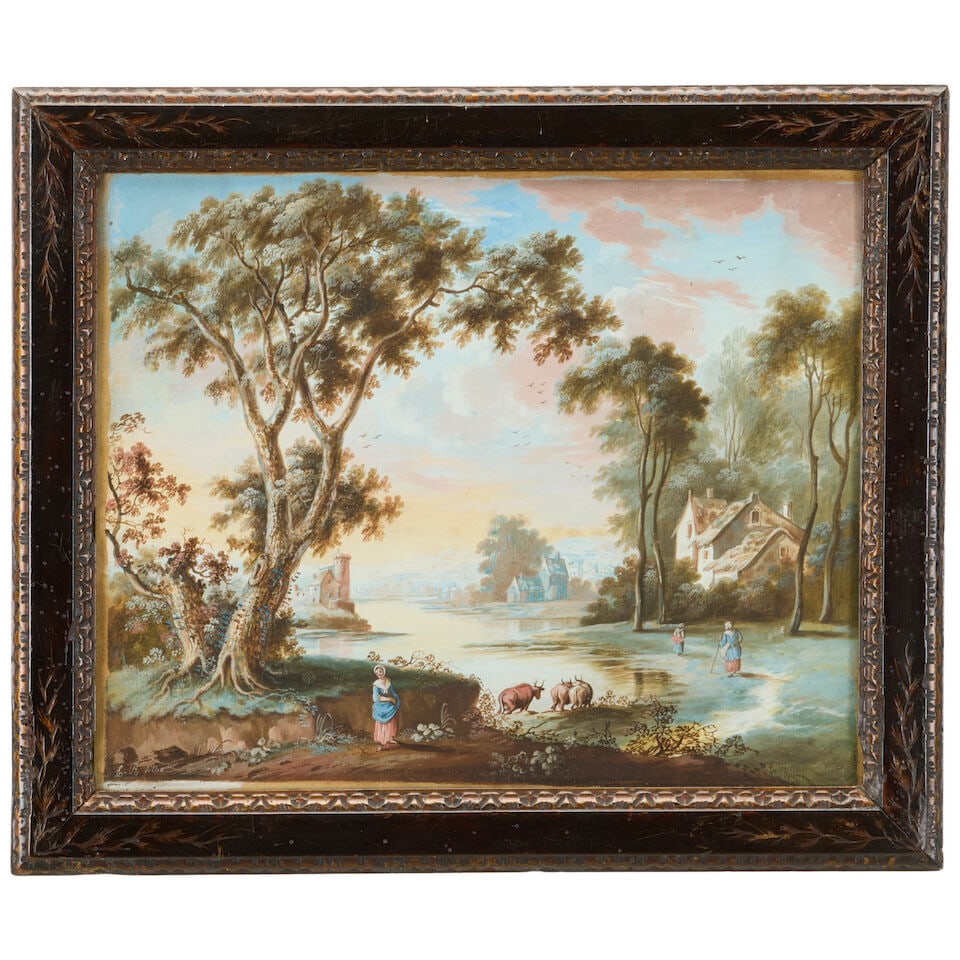 Sarah Scholey (British School) Arcadian Landscape with Figures, a pair ((2)) - 5