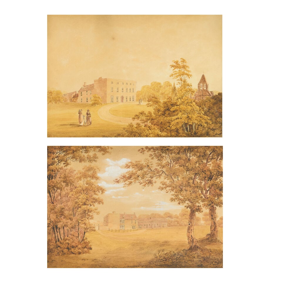 James Bourne (British, 1773-1854) Landscape view with a country house, believed to be Hungerton ...: James Bourne (British, 1773-1854) Landscape view with a country house, believed to be Hungerton Hall in Lincolnshire watercolour, a pair 26 x 36.5cm (10 3/16 x 14 5/16in). (2) Footnotes: Provenance Ch