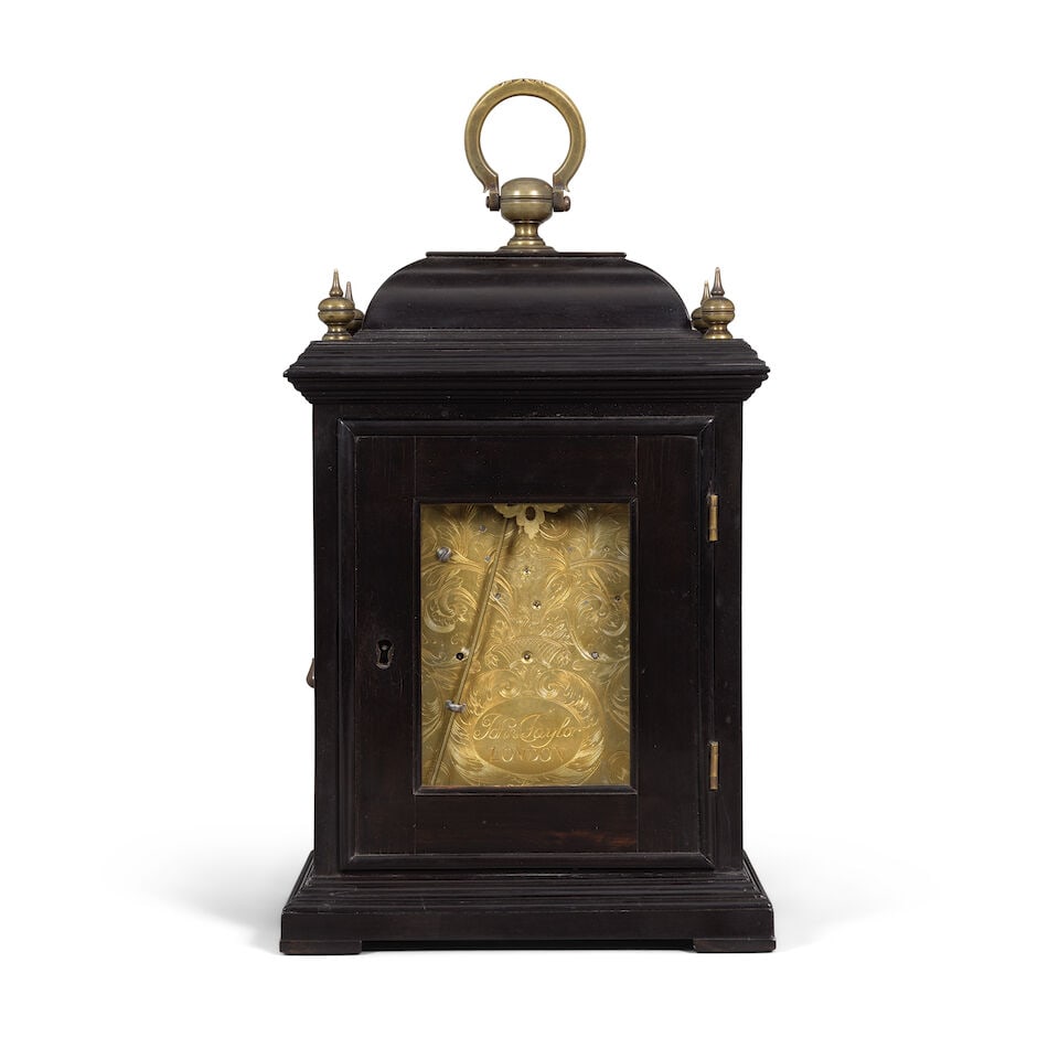 A fine and rare early 18th century ebony veneered striking table clock of small size John Taylo... - 2