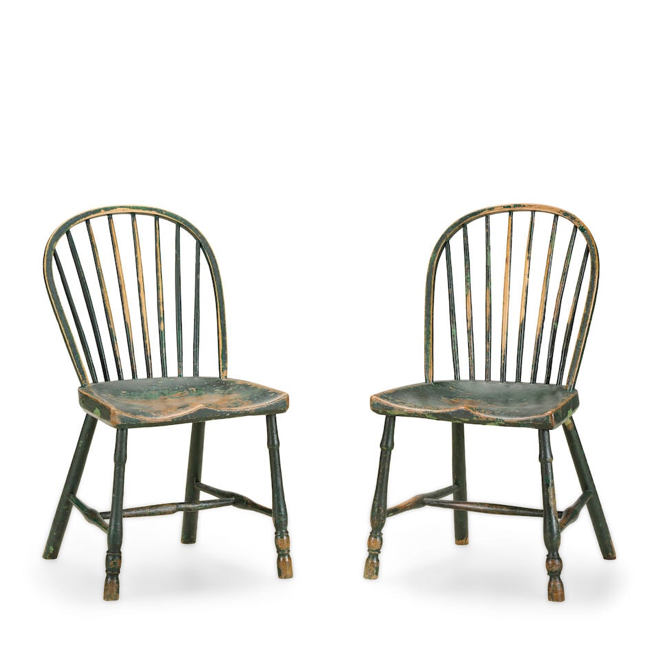 A pair of Victorian ash, elm and green painted comb back chairs 19th century (2) (1 of 2)