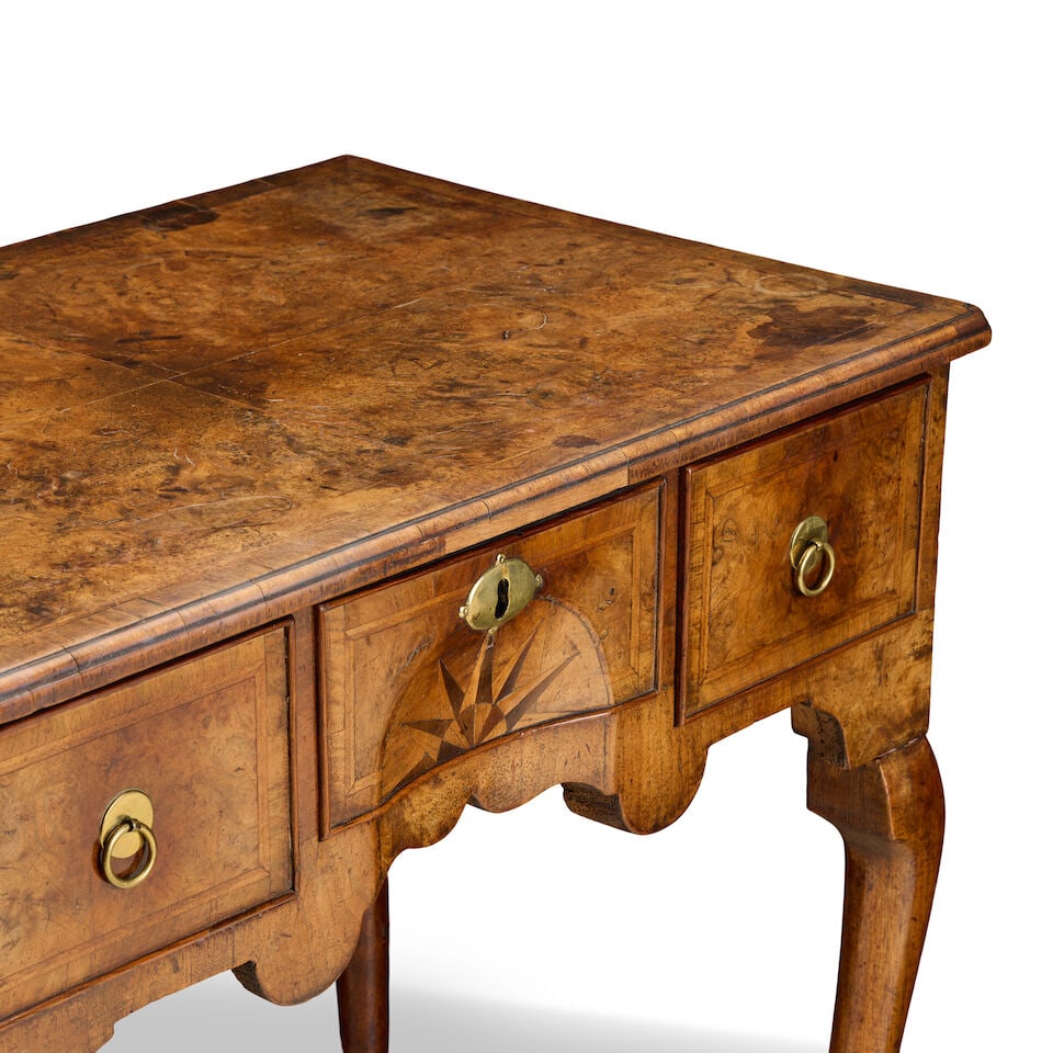 A George I walnut, crossbanded, featherbanded and fruitwood inlaid lowboyEnd of the first quarte... - 5