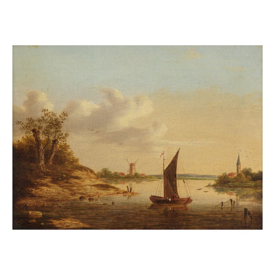 Dutch School, 18th Century A fisherman on a river before a windmill framed: 30.6 x 38.4cm (1 of 3)