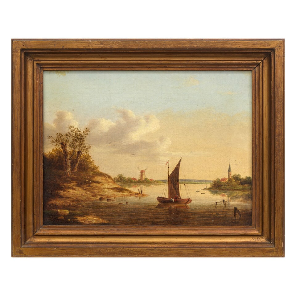 Dutch School, 18th Century A fisherman on a river before a windmill framed: 30.6 x 38.4cm - 2