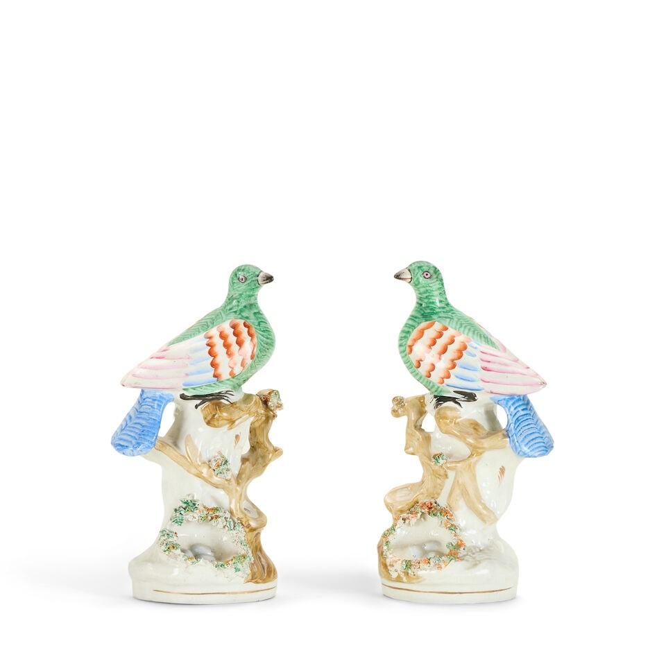 A pair of early Victorian Staffordshire nesting birds models Circa 1850 - 2