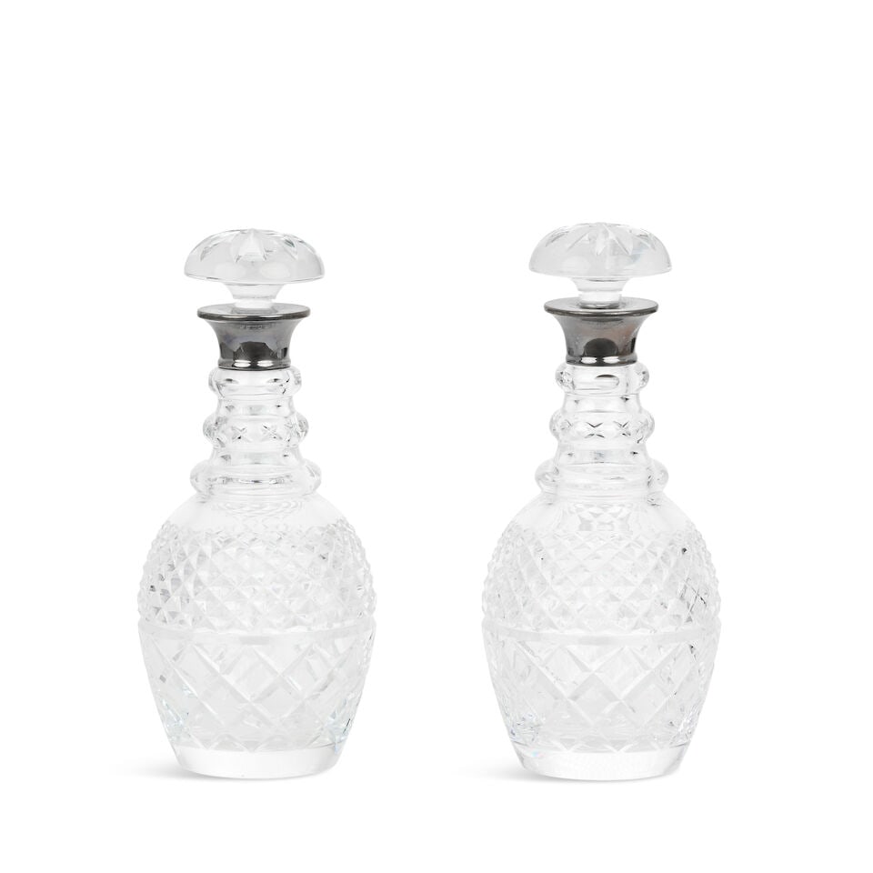 A matched pair of 20th century silver mounted cut-glass decanters The silver marked Preece & Wil... (1 of 2)